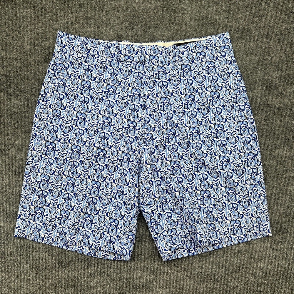 RLX Ralph Lauren Men Blue Fish Classic Fit Performance Stretch Golf Shorts 34